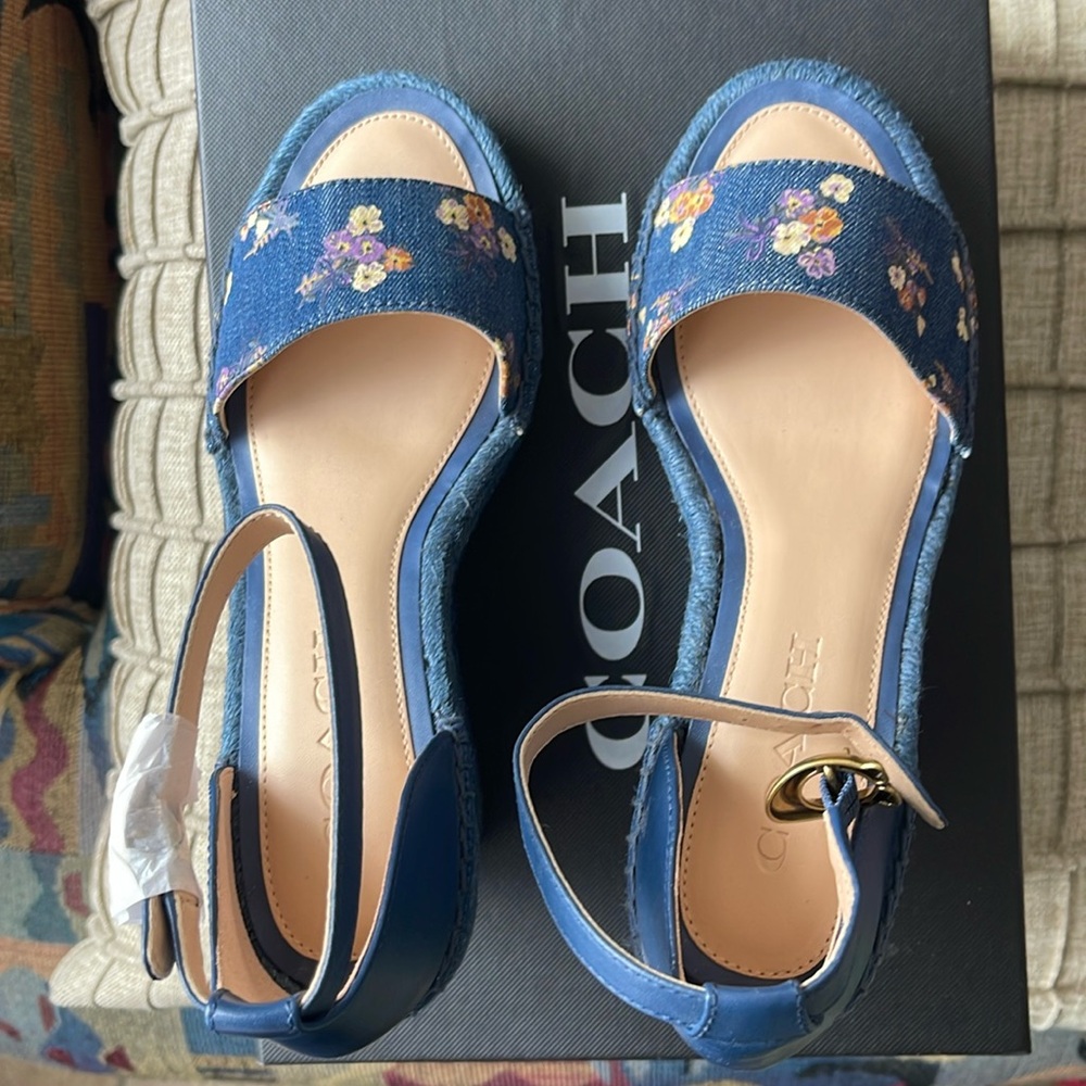 Kit Wedge Print Denim Coach Wedges